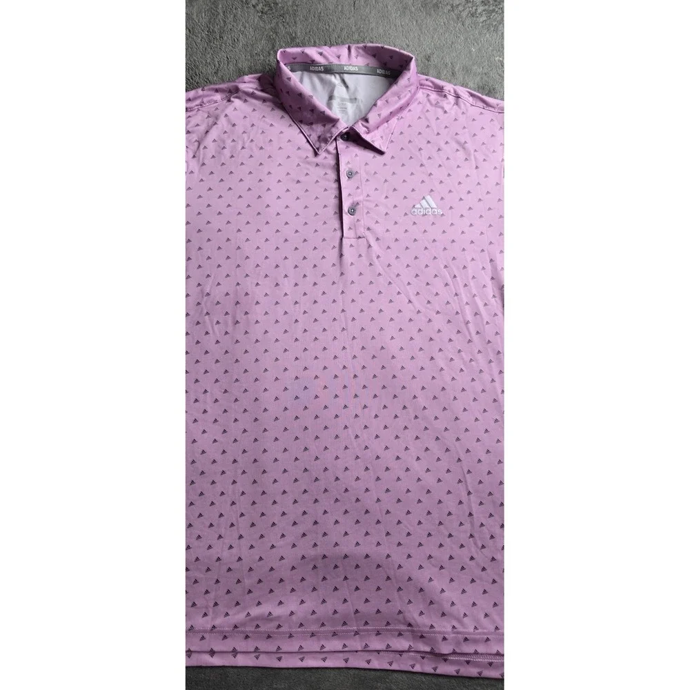 Adidas Adi-Print Bliss Golf Polo Shirt Mens Large Lilac AOP Short Sleeve